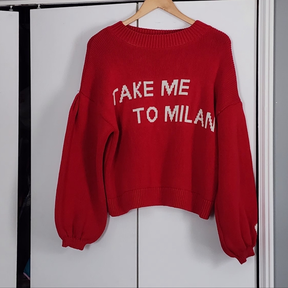 Maeve Take Me To Milan Red Crew Neck Sweater - Picture 2 of 5